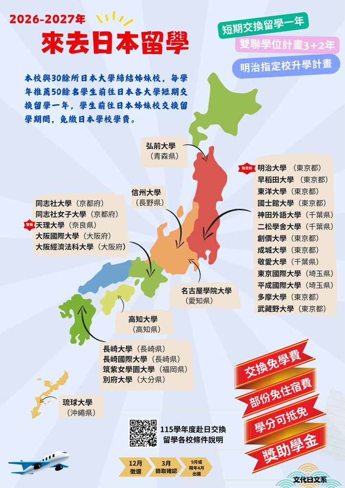 115學年度赴日本短期交換留學甄選簡章公告圖片